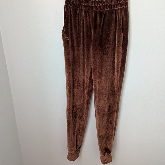 NWOT Honey Bum 2 Piece Golden Brown Velvet Long Sleeve Lounge Set, Small - Picture 4 of 6